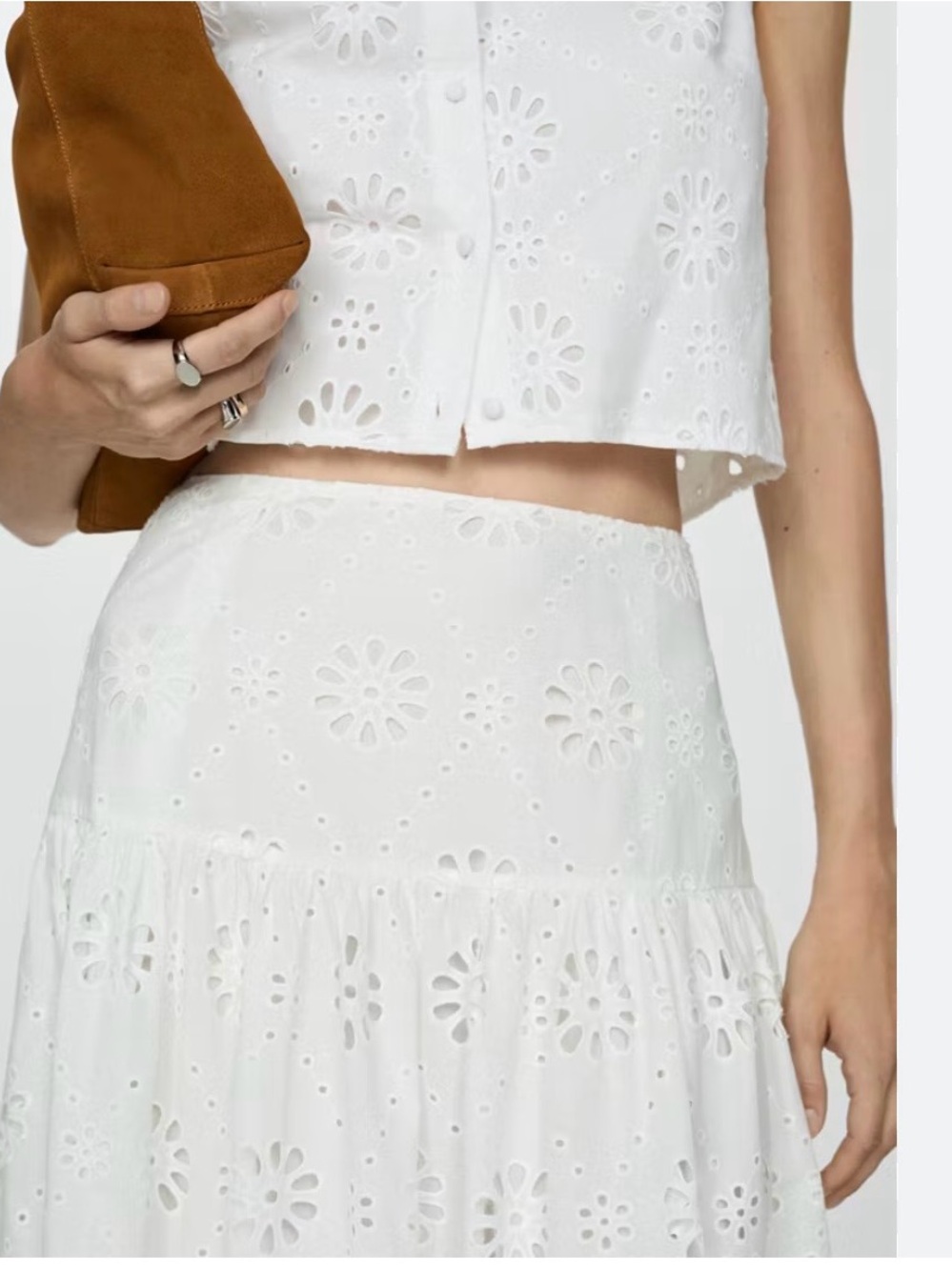 Mango BRODERIE ANGLAISE COTTON SKIRT
